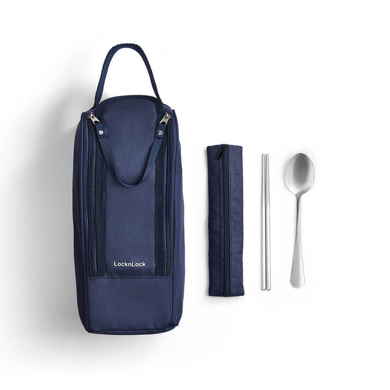 [Áp voucher 10% cho đơn từ 499k] Bộ Hộp Cơm Giữ Nhiệt Locknlock Pump Vacuum Lunch Box (300Mlx2, 500Mlx1, Bộ Đũa Và Thìa, Túi) - Màu Xanh Navy - LHC8052S01, , large image number null